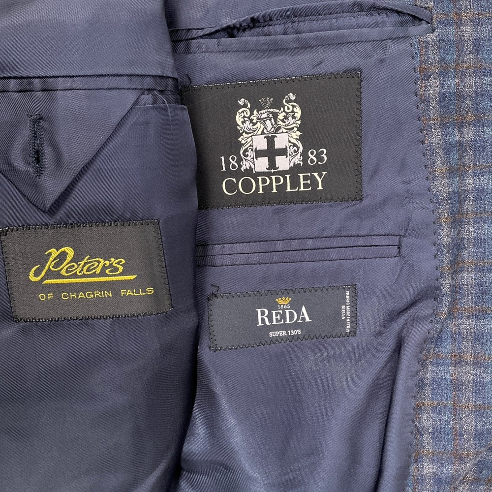 Coppley Blazer Mens 48R Blue Brown Plaid Bespoke Gibson Reda Super 130s Wool - Picture 5 of 12